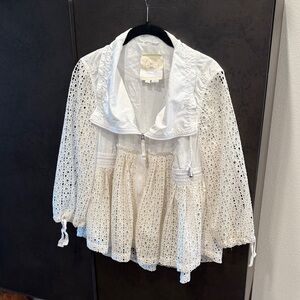 HEI HEI from Anthropologie White Eyelet Utility Jacket